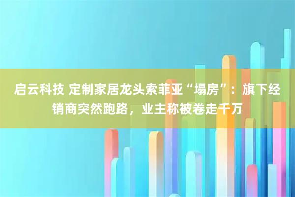 启云科技 定制家居龙头索菲亚“塌房”：旗下经销商突然跑路，业主称被卷走千万